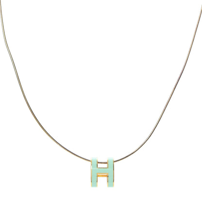Hermes Lacquered Gold Pop H Pendant Necklace Turquoise 1 of 5