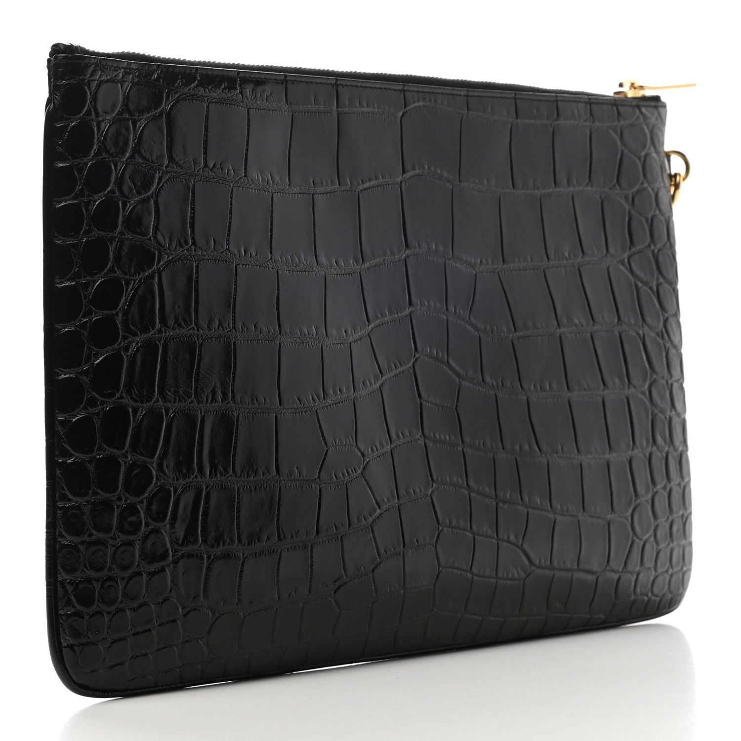 Saint Laurent Calfskin Crocodile Embossed Tablet Pouch Black 3 of 8