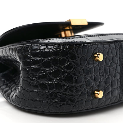 Versace Calfskin Crocodile Embossed Greca Goddess Mini Top Handle Bag Black 7 of 9