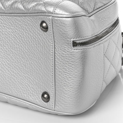 Chanel Metallic Calfskin Quilted Medium Airlines Round Trip Bowling Bag Silver Silver 9 of 9