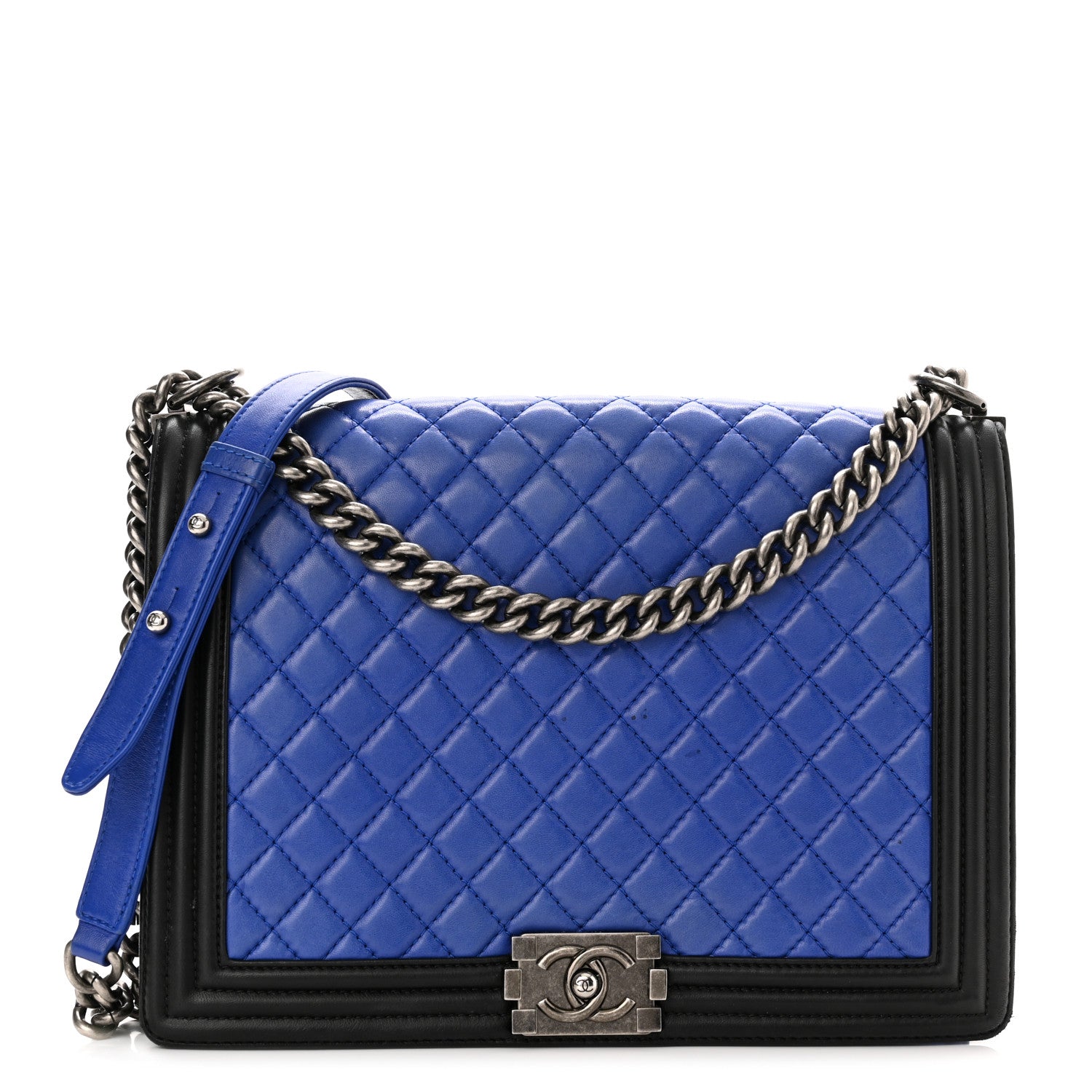 Chanel Lambskin Quilted Large Boy Flap Blue Black 1 of 12