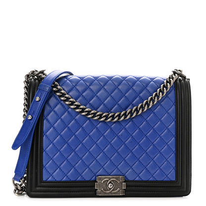 Chanel Lambskin Quilted Large Boy Flap Blue Black 1 of 12
