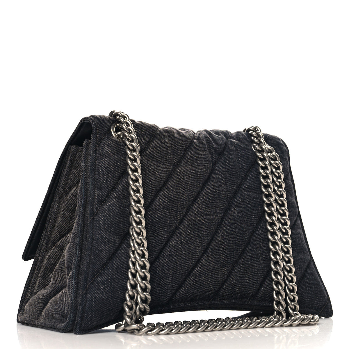 Washed Denim Quilted Medium Crush Chain Bag Black