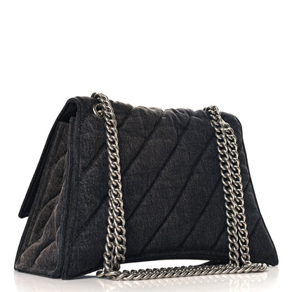 Balenciaga Washed Denim Quilted Medium Crush Chain Bag Black 3 of 11