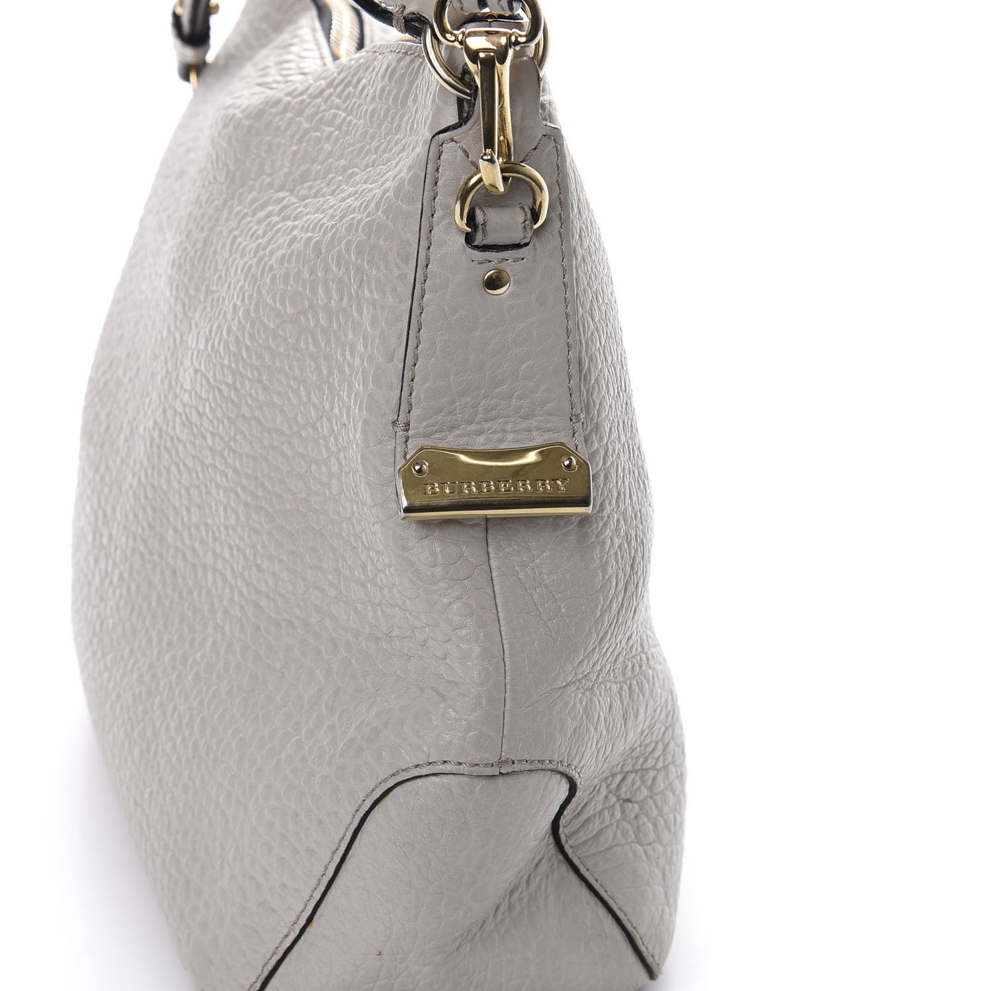 Signature Grain Calfskin Medium Hobo Pale Grey