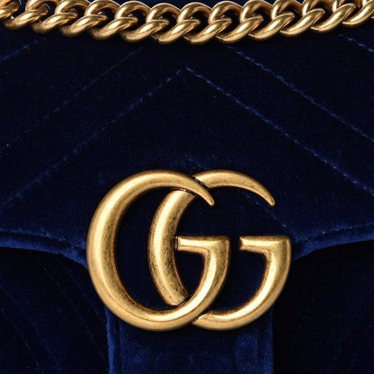 Gucci Velvet Matelasse Mini GG Marmont Shoulder Bag Cobalt Blue 10 of 11