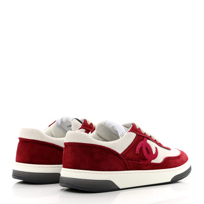 Chanel Suede Kidskin Womens CC Sneakers 38 Burgundy White 4 of 9