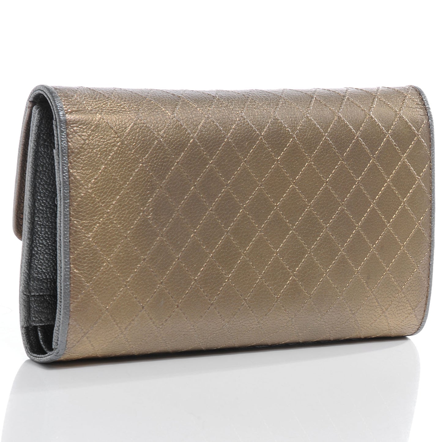 Diamond Stitched Long Flap Wallet Gold Silver