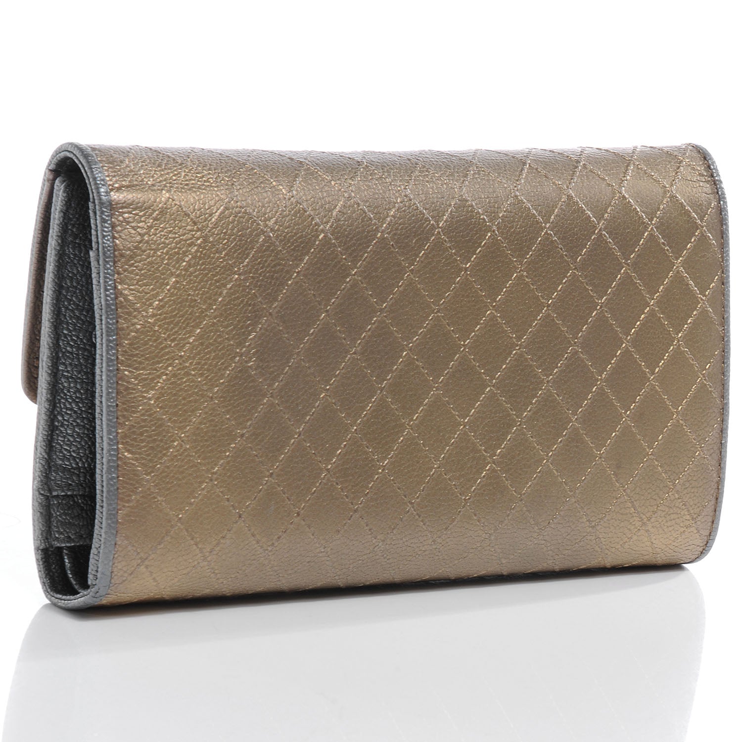 Chanel Diamond Stitched Long Flap Wallet Gold Silver 3 of 7