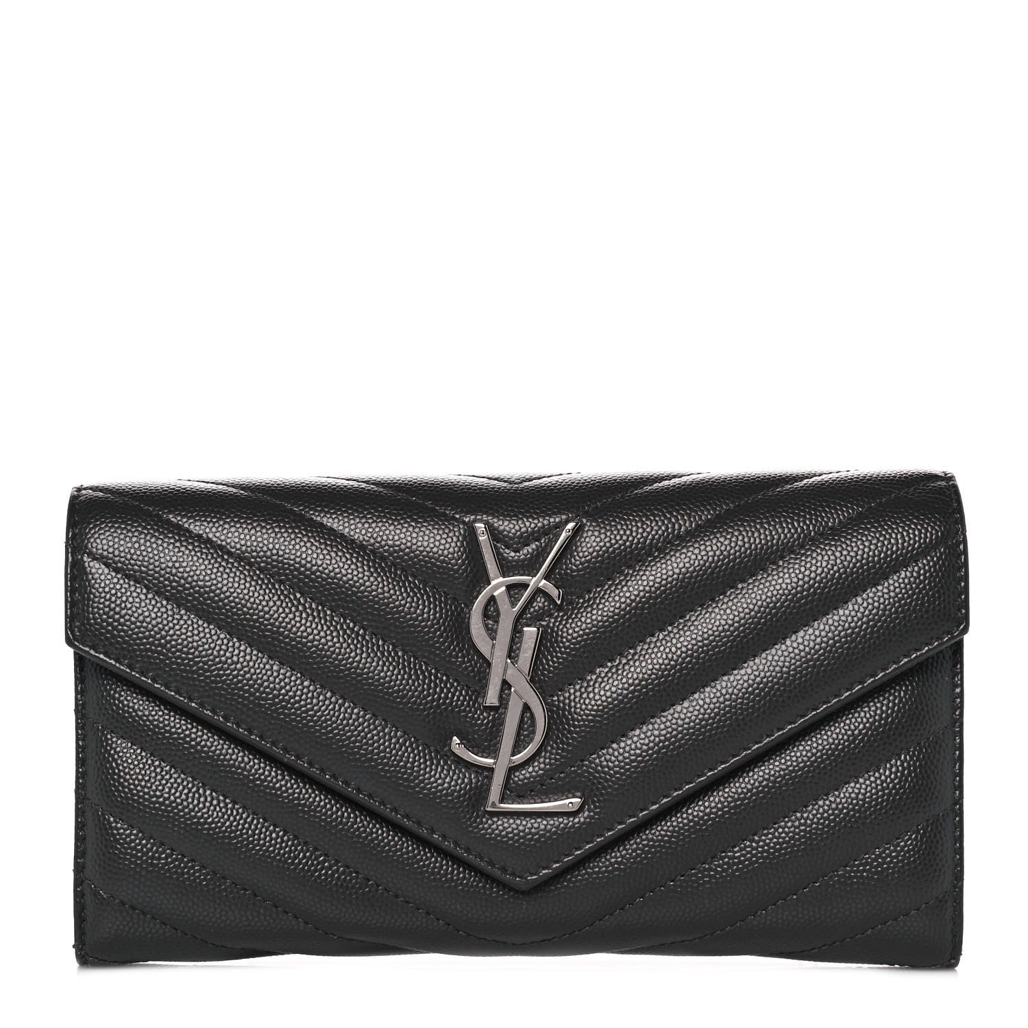 Saint Laurent Grain De Poudre Matelasse Chevron Monogram Flap Wallet Coal 1 of 11
