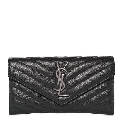 Saint Laurent Grain De Poudre Matelasse Chevron Monogram Flap Wallet Coal 1 of 11