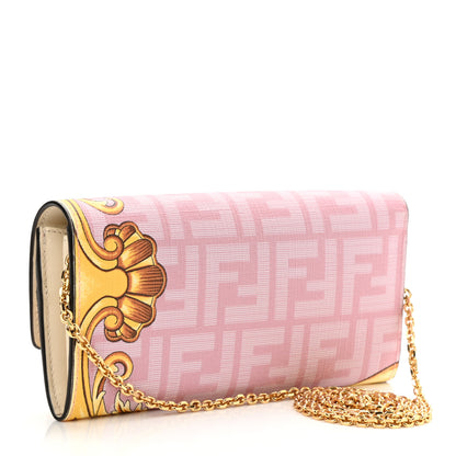 Fendi X VERSACE Glazed Fabric Fendace FF Baroque Continental Wallet On Chain Gold White Rosa 2 of 7