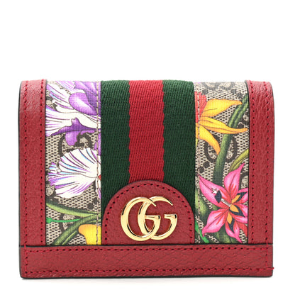 Gucci GG Supreme Monogram Flora Web Ophidia Card Case Red 1 of 7