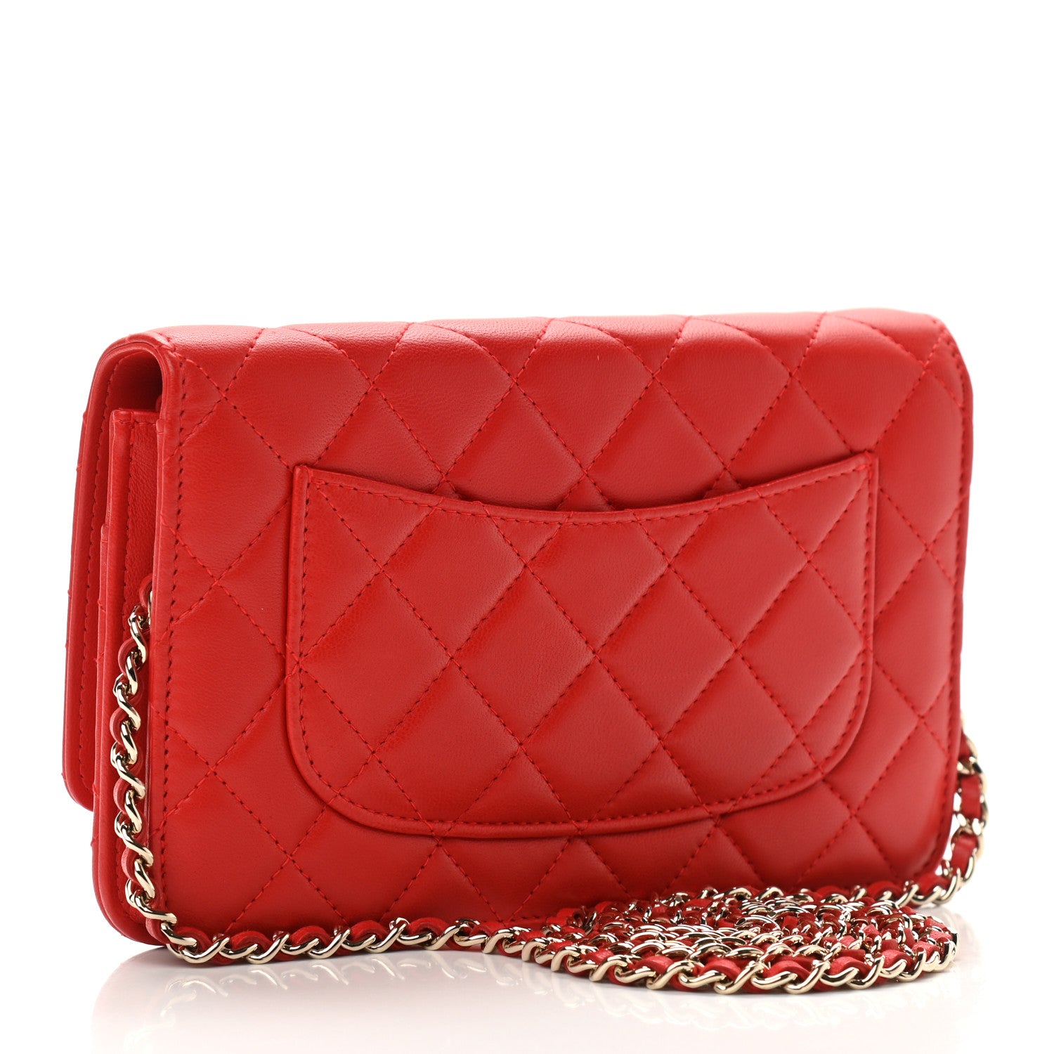 Chanel Lambskin Quilted Wallet on Chain WOC Red 2 of 11