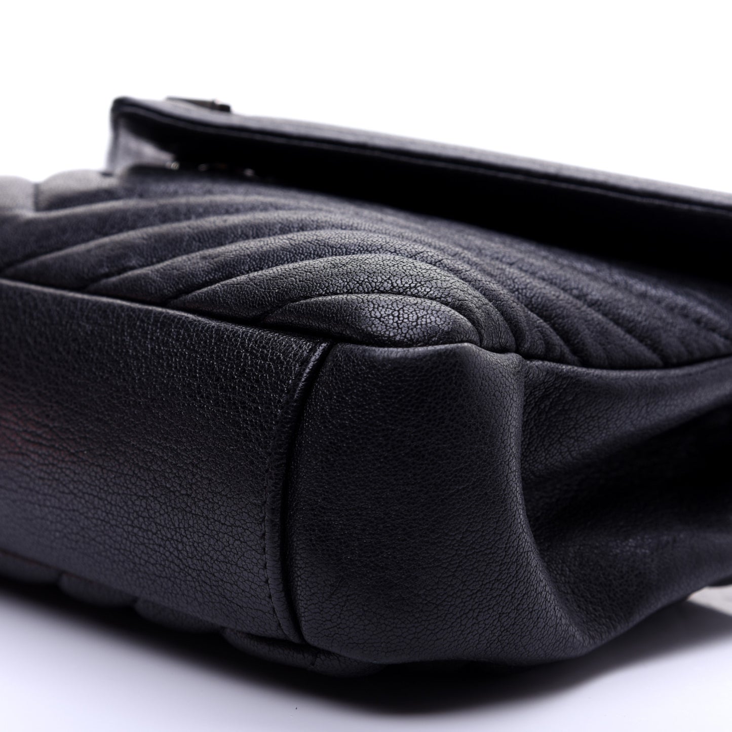 Sheepskin Matelasse Chevron Monogram Medium College Bag Black