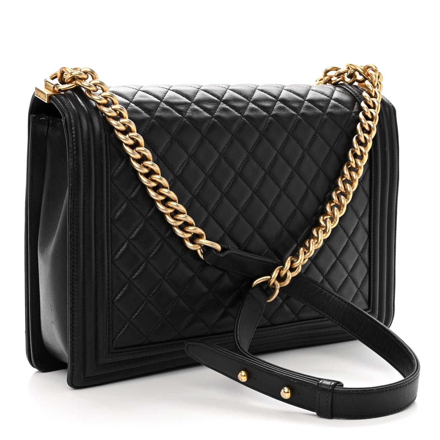 Calfskin Quilted Large Boy Flap Black