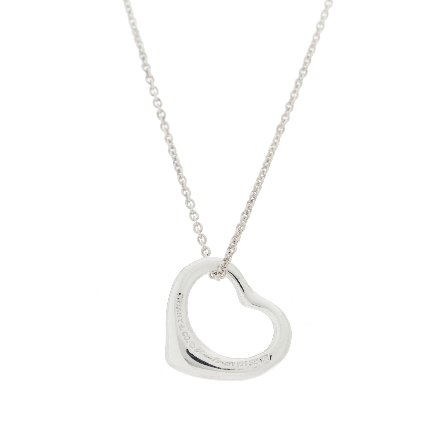 Tiffany Sterling Silver 16mm Elsa Peretti Open Heart Pendant Necklace 4 of 5