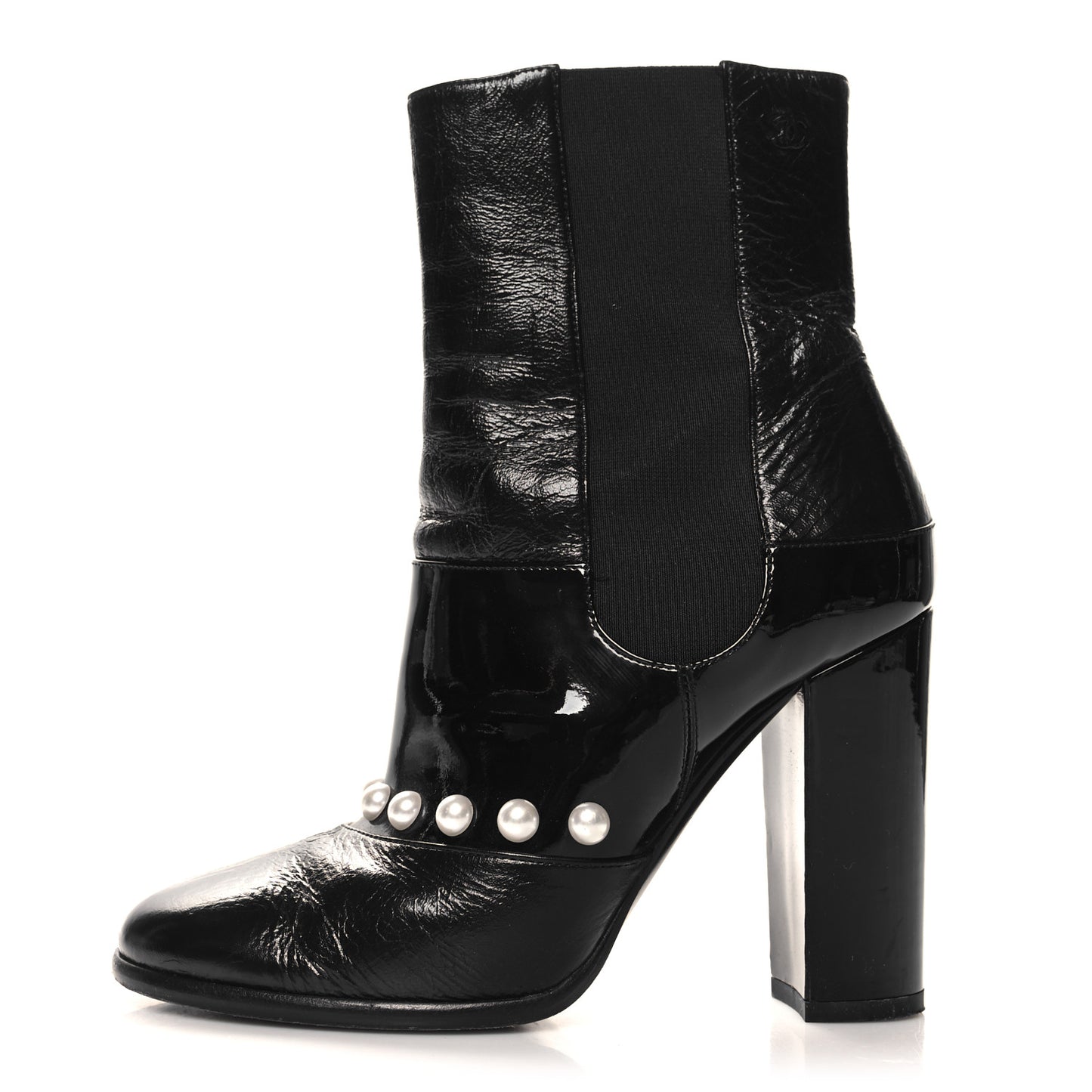 Patent Pearl Elastic Boots 37 Black