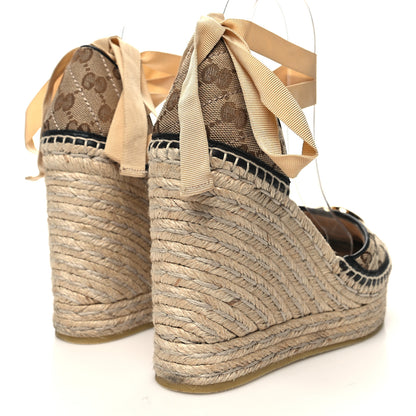 Gucci Monogram Matelasse GG Marmont Ankle Wrap Platform 35/120mm Espadrille Wedges 38.5 Beige Ebony Black Sand Storm 4 of 9