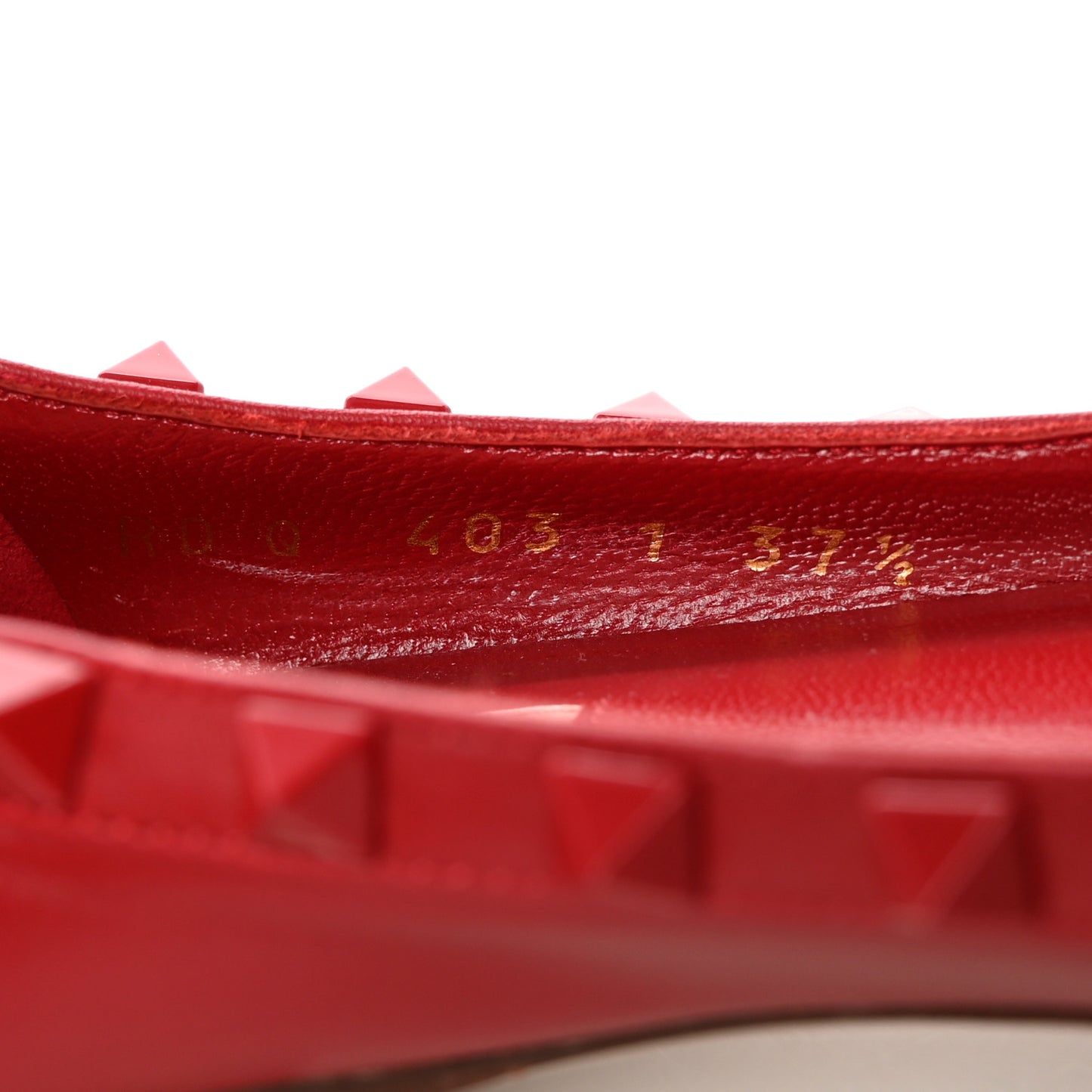 Calfskin Lacquered Monochrome Rockstud Ballerina Flats 37.5 Rosso Valentino
