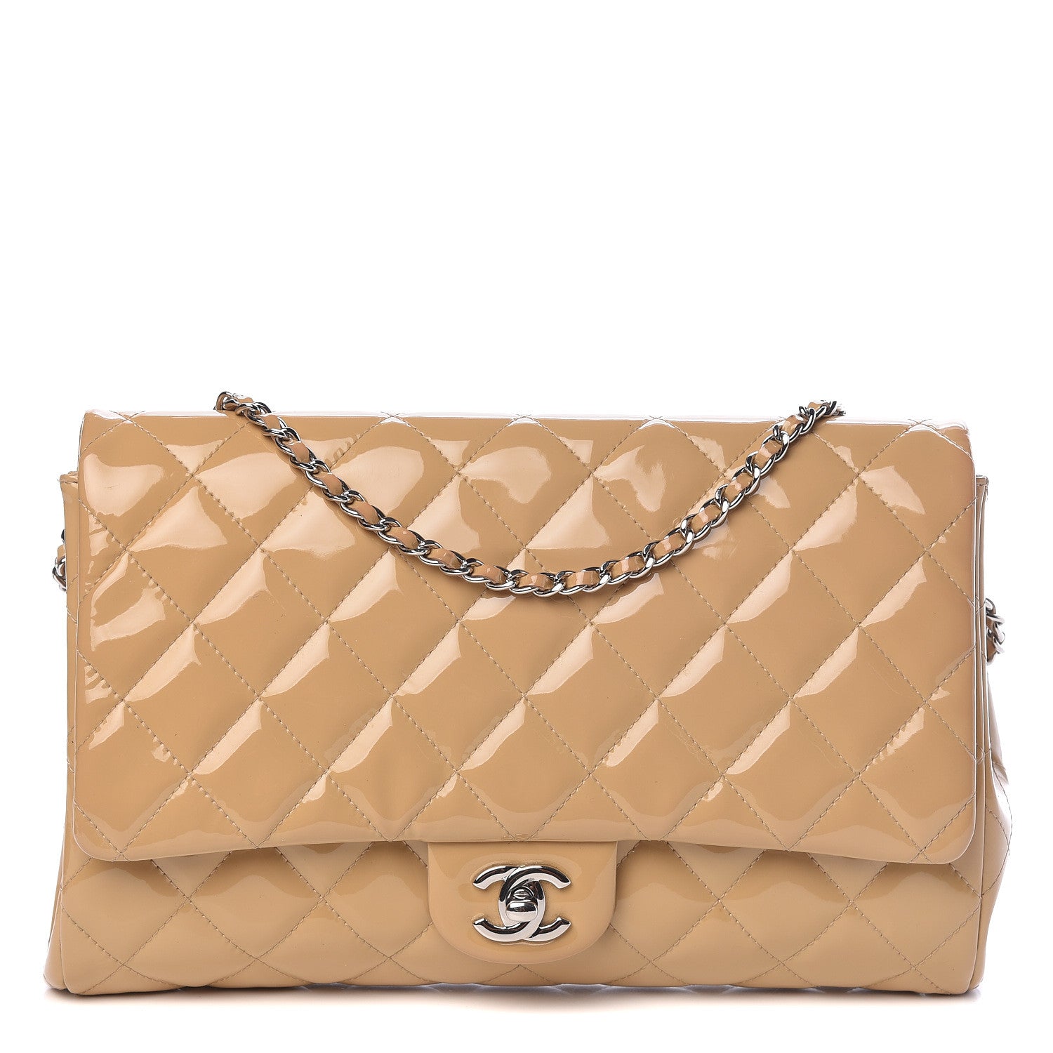 Chanel Patent Quilted Clutch with Chain Flap Beige 1 of 14