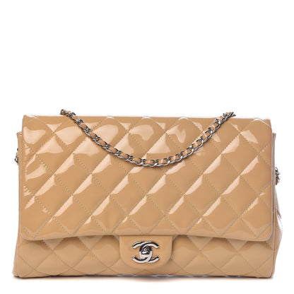 Chanel Patent Quilted Clutch with Chain Flap Beige 1 of 14