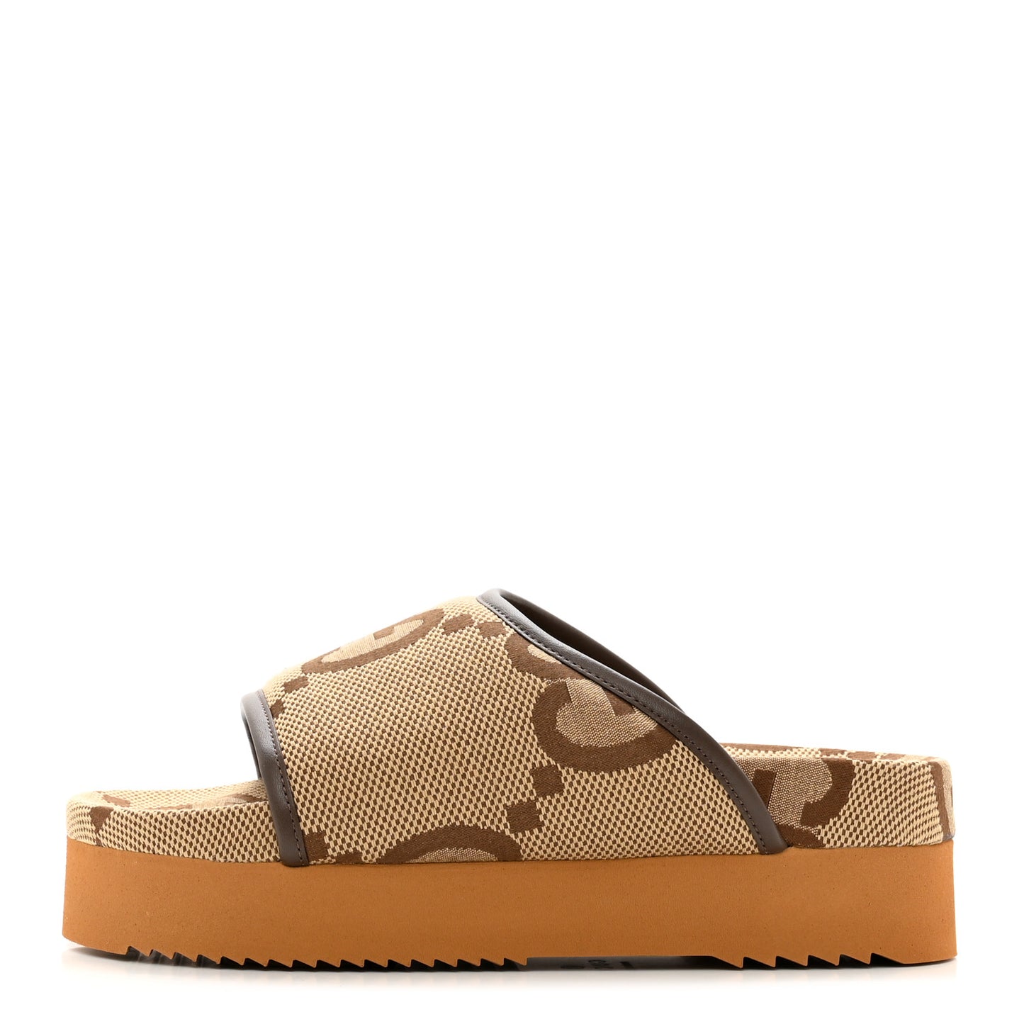 Monogram Jumbo GG Nappa Samoa Platform 40mm Slide Sandals 38 Camel Ebony New Acero