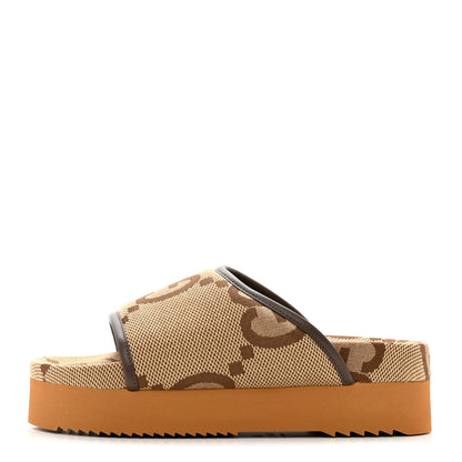Gucci Monogram Jumbo GG Nappa Samoa Platform 40mm Slide Sandals 38 Camel Ebony New Acero 1 of 9