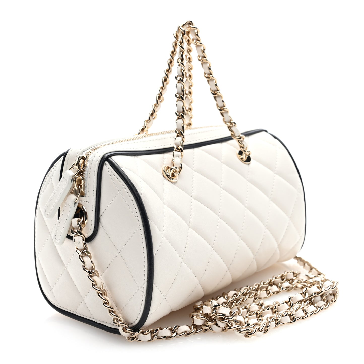 Lambskin Quilted Resin CC Mini Bowling Clutch With Chain White Black