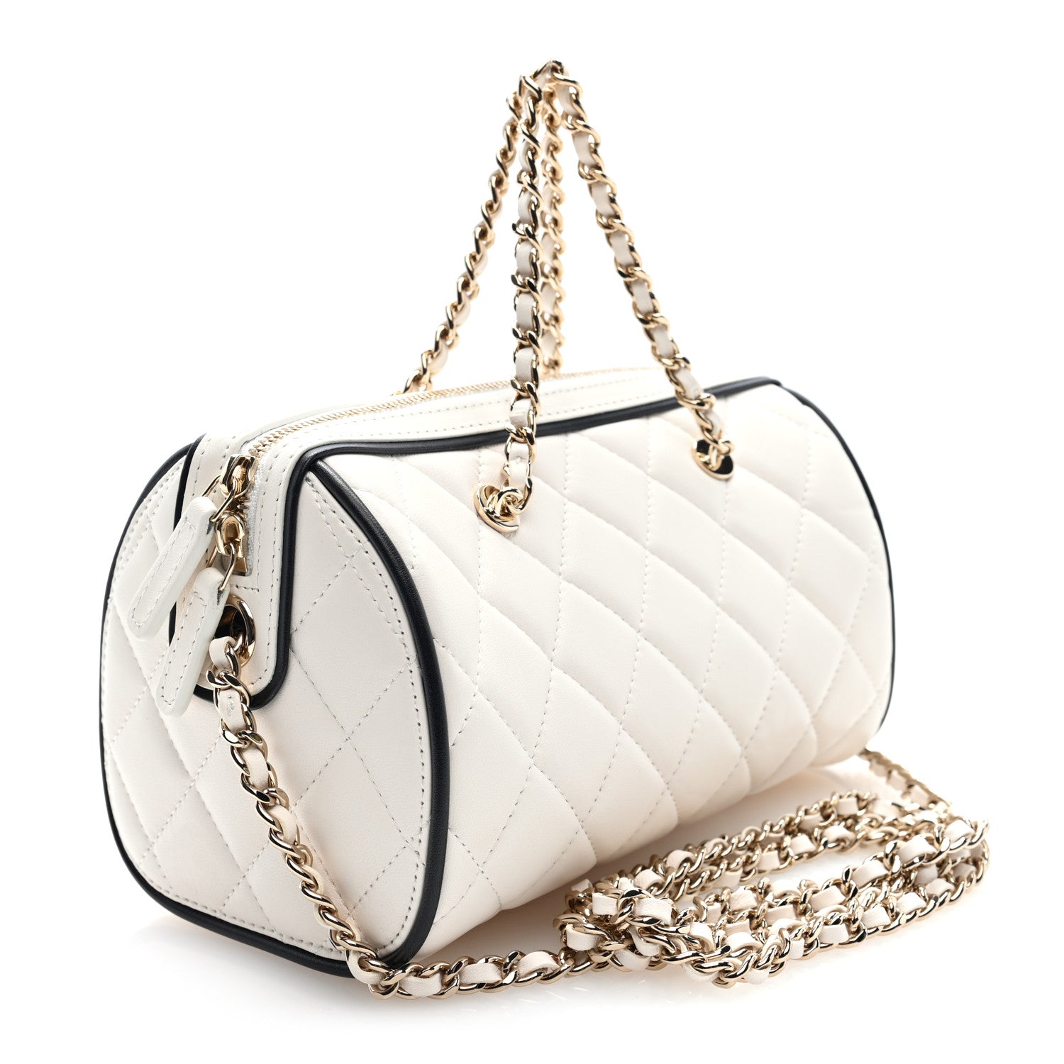 Chanel Lambskin Quilted Resin CC Mini Bowling Clutch With Chain White Black 3 of 10