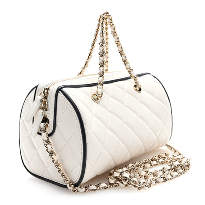Chanel Lambskin Quilted Resin CC Mini Bowling Clutch With Chain White Black 3 of 10