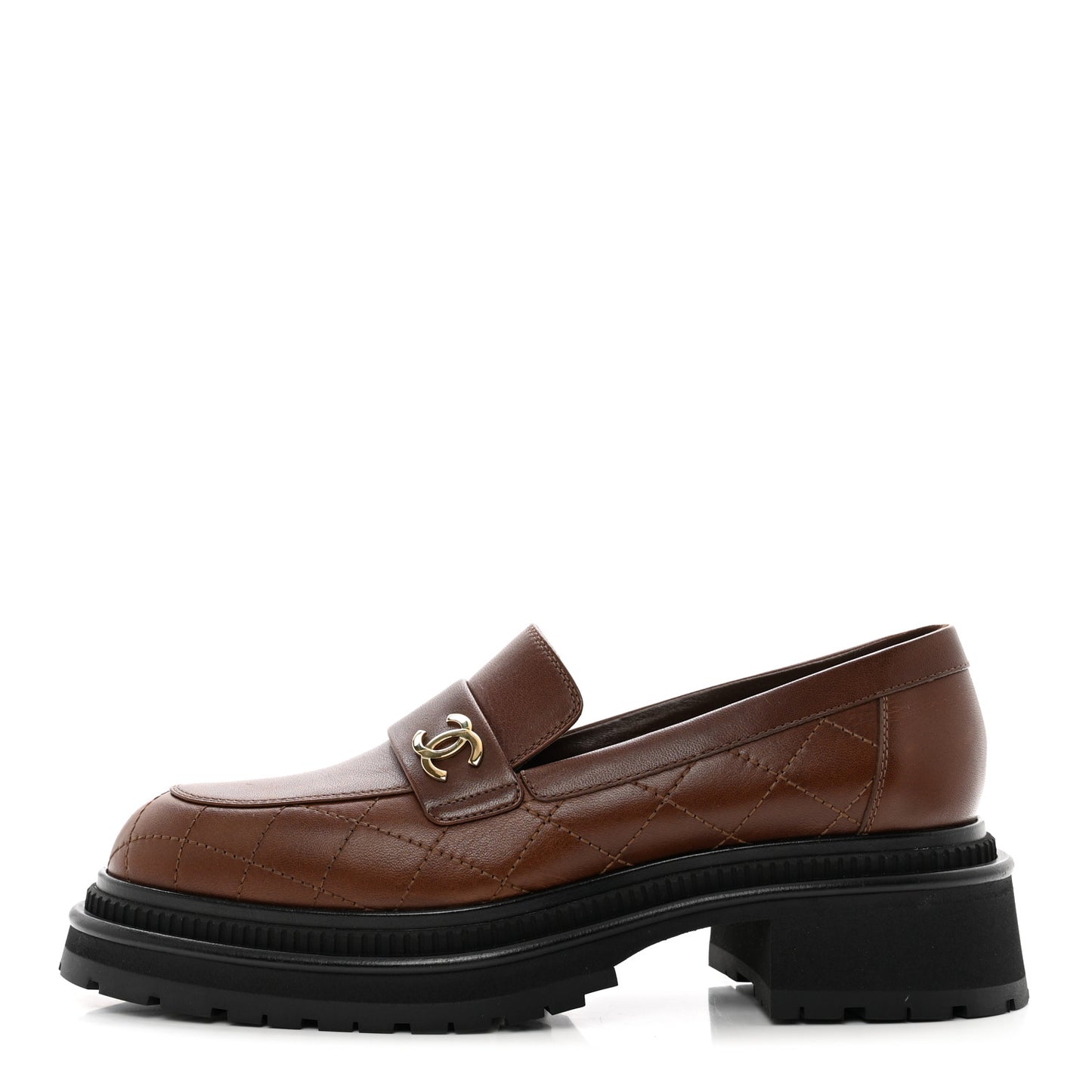 Calfskin Quilted CC Mocassin Loafers 41 Brown