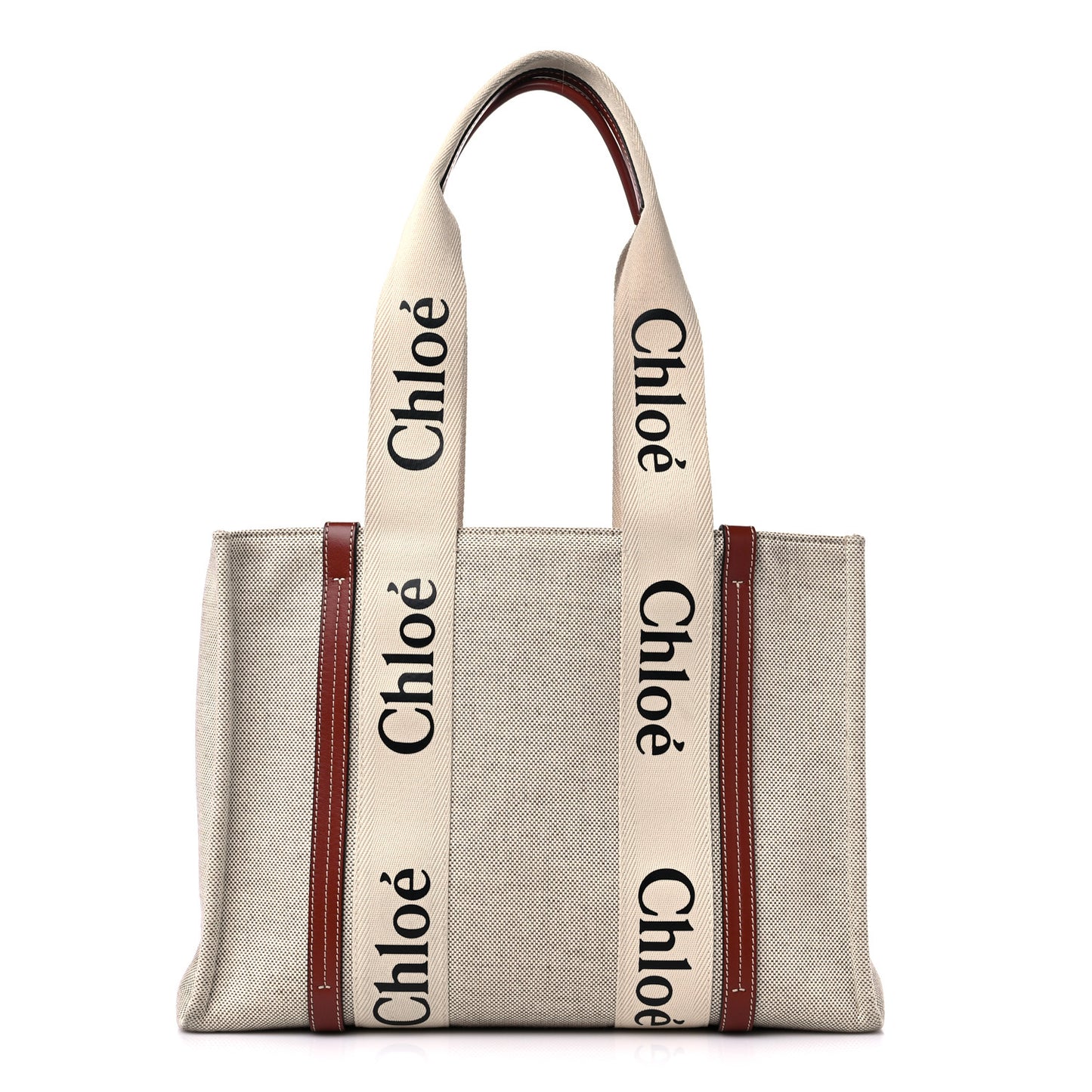 Cotton Calfskin Medium Woody Ribbon Tote White Brown