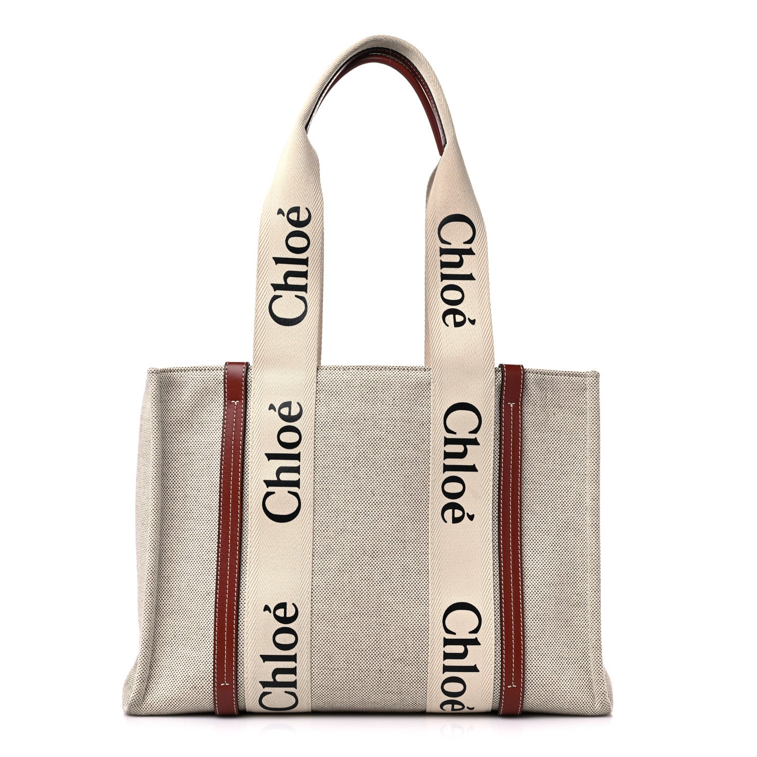 Chloe Cotton Calfskin Medium Woody Ribbon Tote White Brown 1 of 14