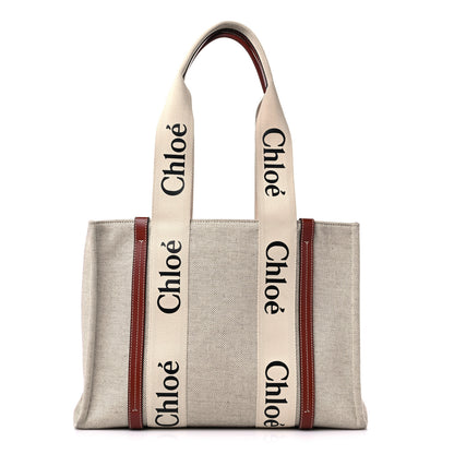 Chloe Cotton Calfskin Medium Woody Ribbon Tote White Brown 1 of 14
