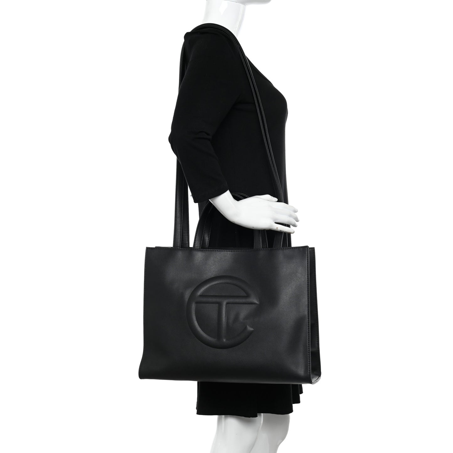 Vegan Leather Medium Shopping Bag Black