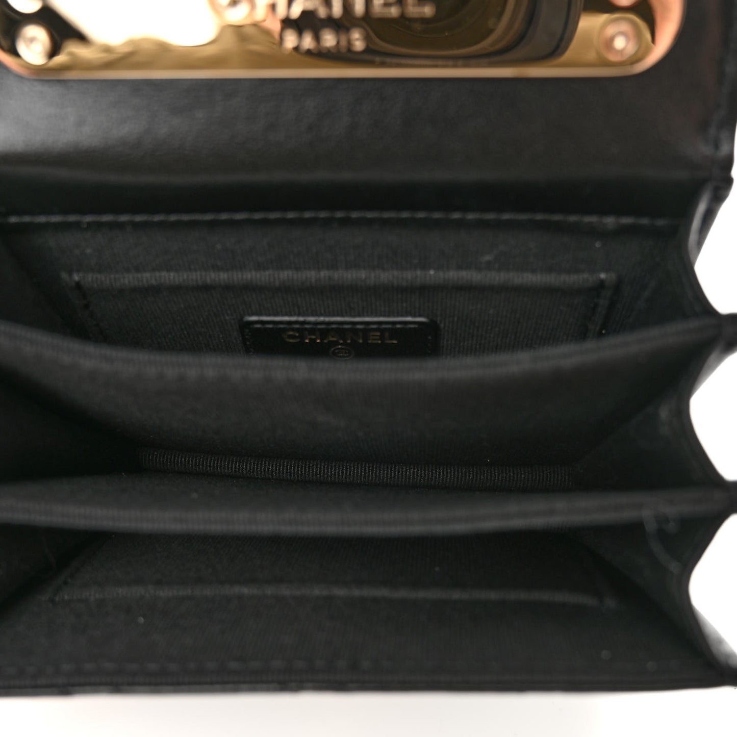 Lambskin Quilted Top Handle Flap Clutch With Chain Black