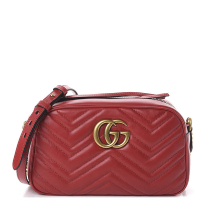 Gucci Calfskin Matelasse Small GG Marmont Chain Shoulder Bag Hibiscus Red 1 of 8
