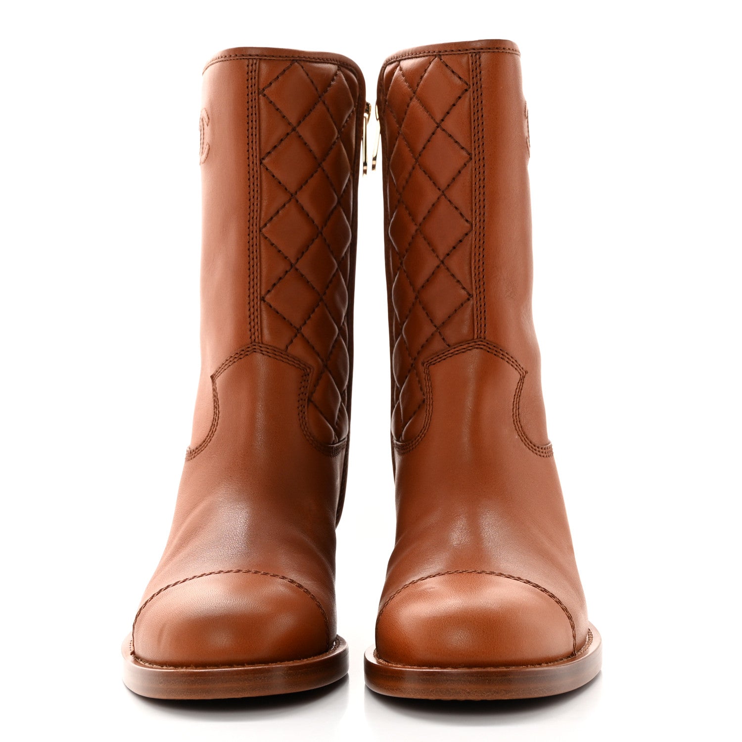 Chanel Calfskin CC Logo Mid Calf Boots 39 Caramel 2 of 15