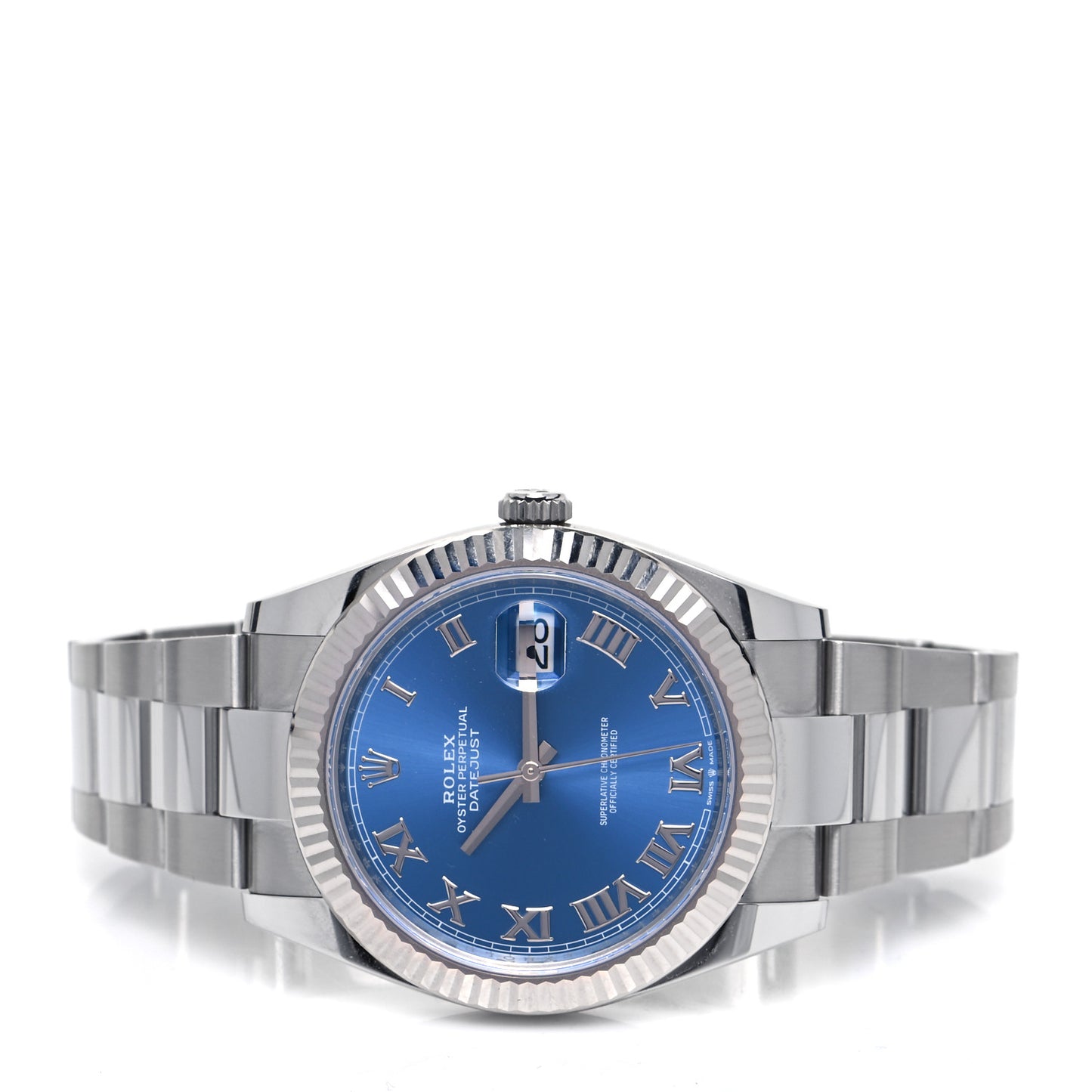 Stainless Steel 18K White Gold 41mm Oyster Perpetual Datejust Watch Azzurro Blue Roman 126334