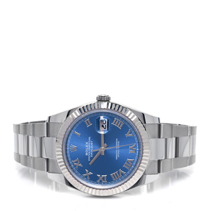 Rolex Stainless Steel 18K White Gold 41mm Oyster Perpetual Datejust Watch Azzurro Blue Roman 126334 2 of 4