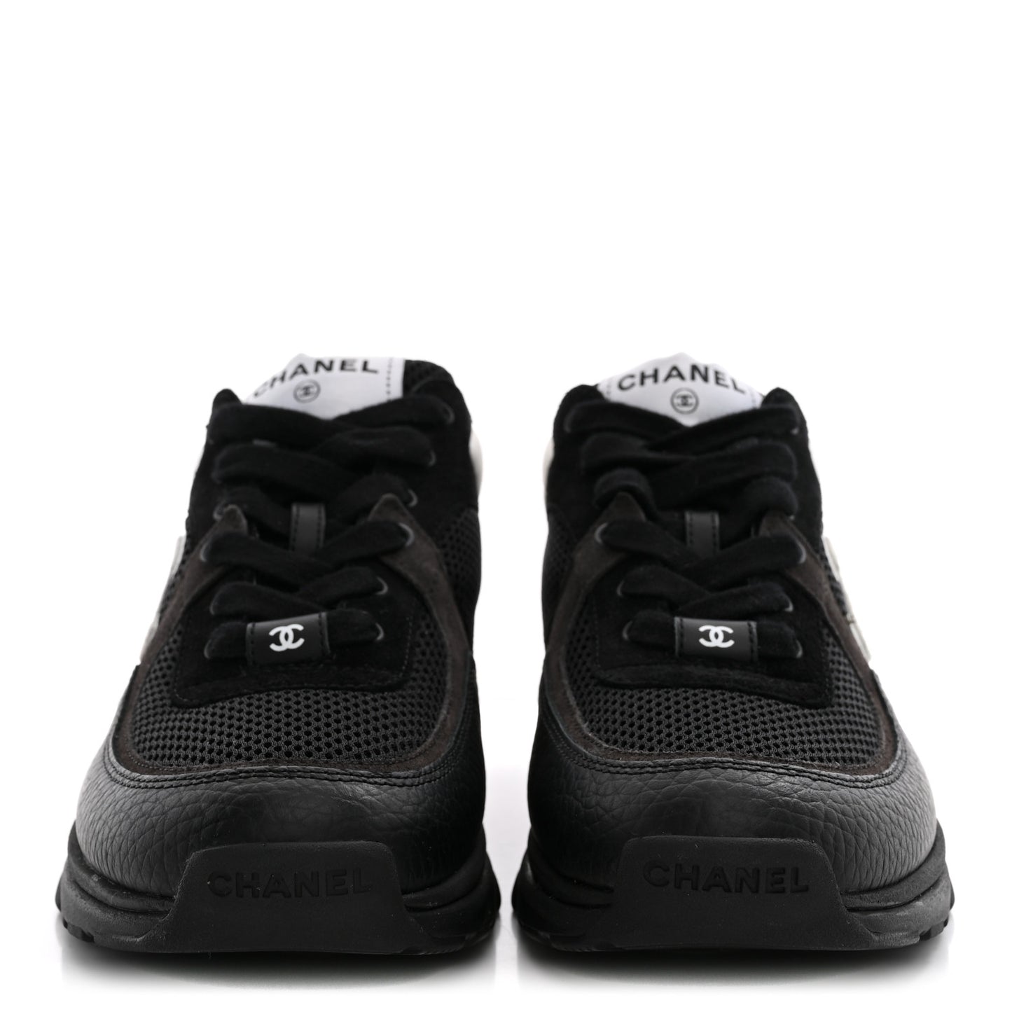 Mesh Suede Grained Calfskin Womens CC Sneakers 38.5 Black White