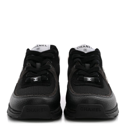Chanel Mesh Suede Grained Calfskin Womens CC Sneakers 38.5 Black White 3 of 10