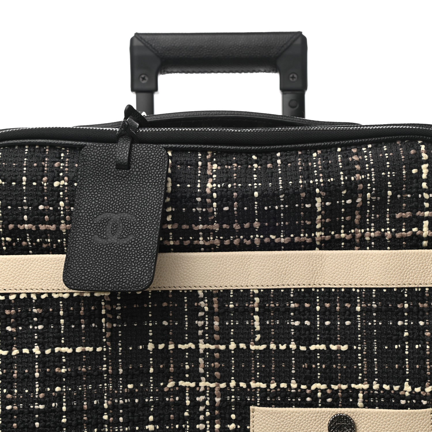 Chanel Tweed Calfskin Quilted Coco Case Trolley Rolling Luggage Black 6 of 8