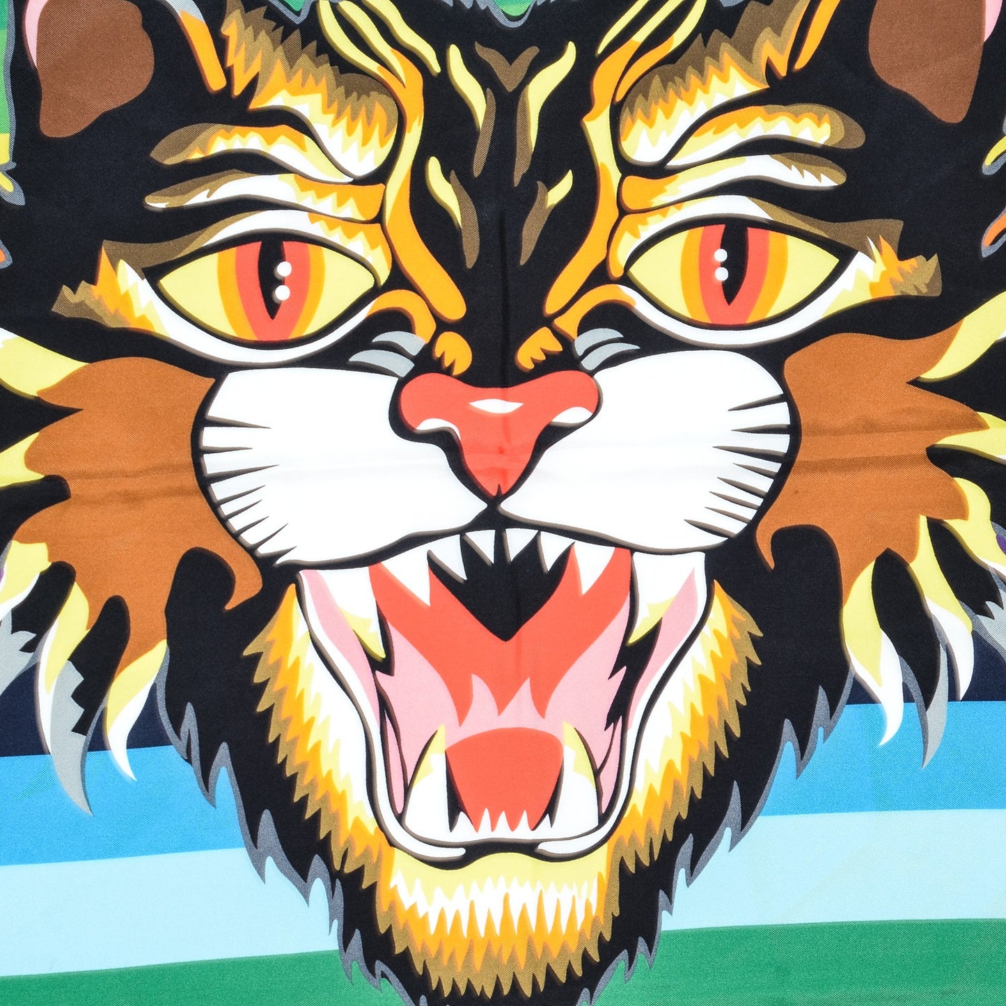 Silk Angry Cat Foulard Square Scarf Scarf Multicolor