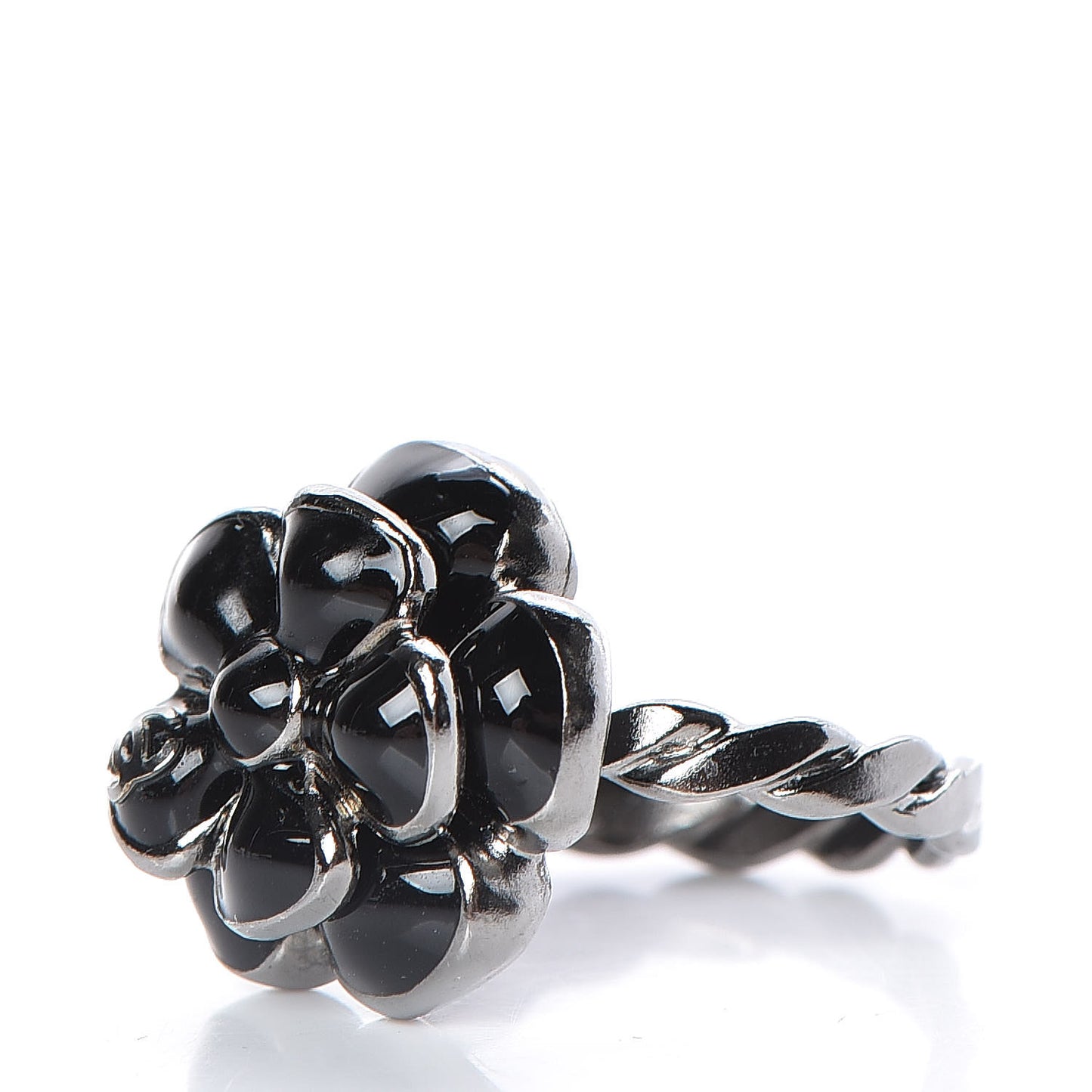 Enamel Ruthenium CC Camellia Ring 6 Black