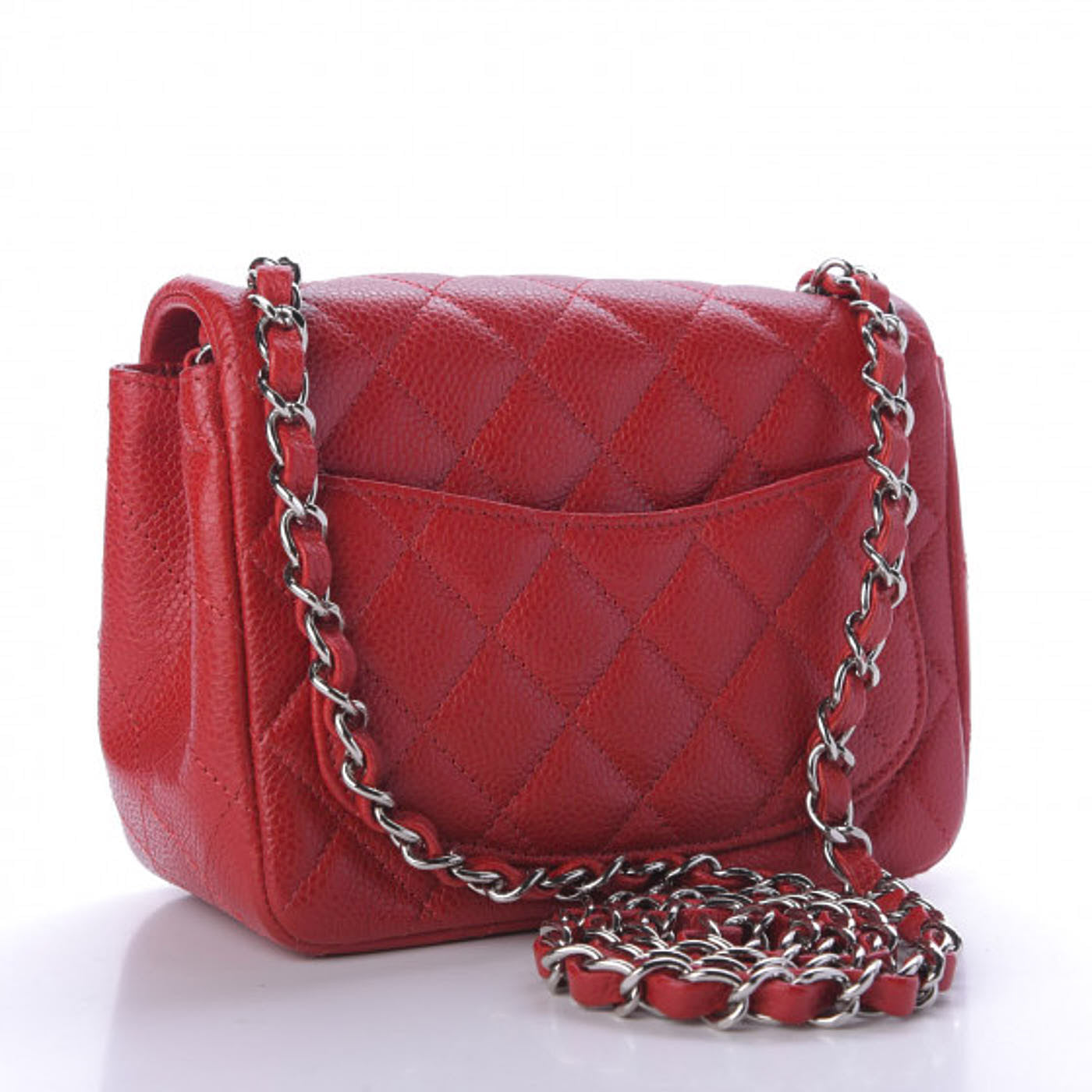 Caviar Quilted Mini Square Flap Red