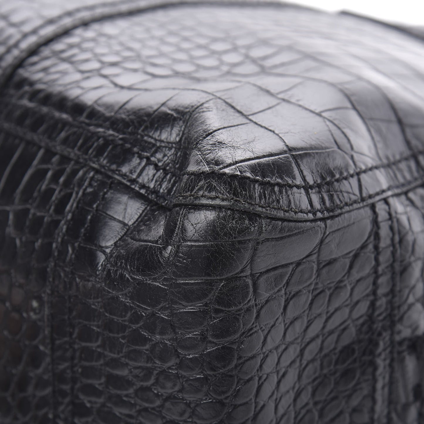 Calfskin Crocodile Embossed Satchel Black