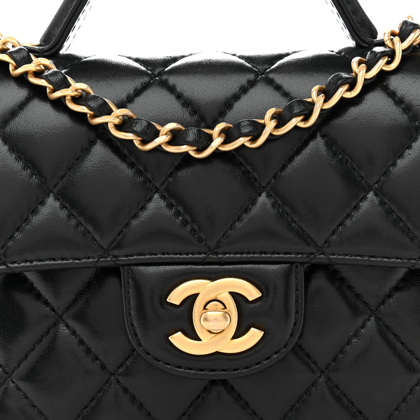 Lambskin Quilted Small Flap Top Handle Bag Black