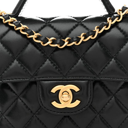 Chanel Lambskin Quilted Small Flap Top Handle Bag Black 8 of 10